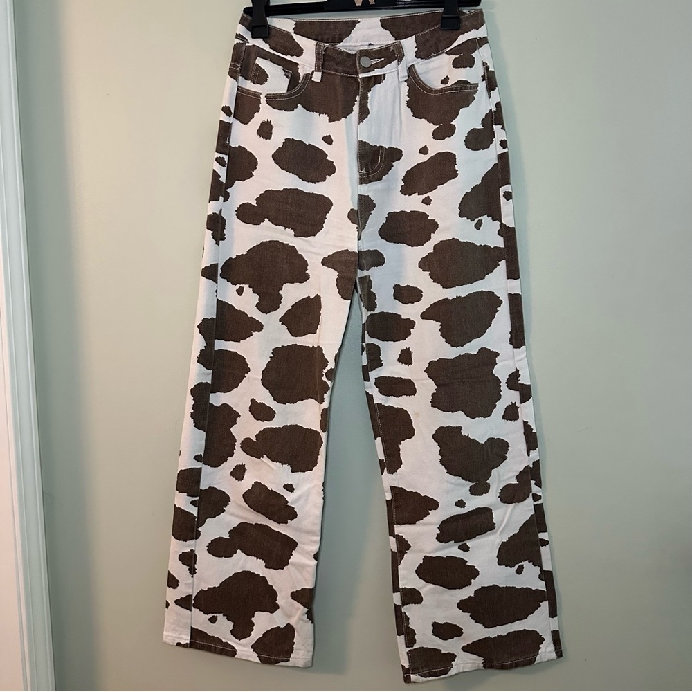 Brown and White High Rise Women Jeans
